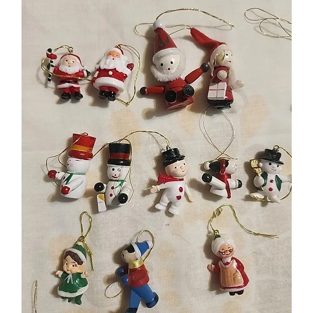 21 Vintage Miniature Christmas Tree Ornaments Snowman Santa Angel Star Trees